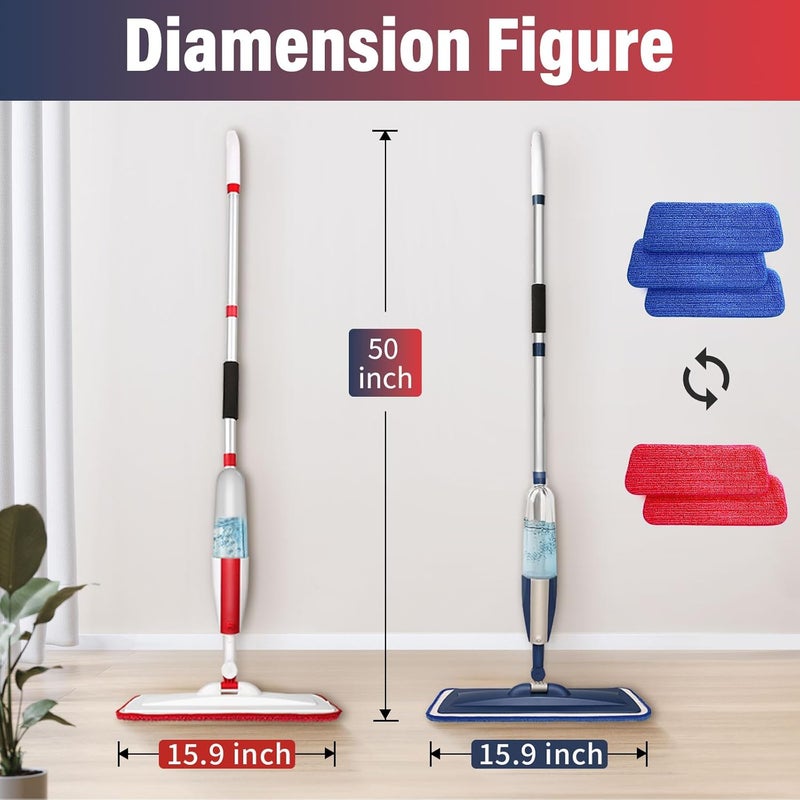 Panda Grip 2 Pack Spray Mop for Floor Cleaning, Red & Blue Combo, Refillable 14 oz Bottle and 3 Washable Pads, Wet Dry Mop for Hardwood, Tile, Laminate, Home or Commercial Use - Image 2